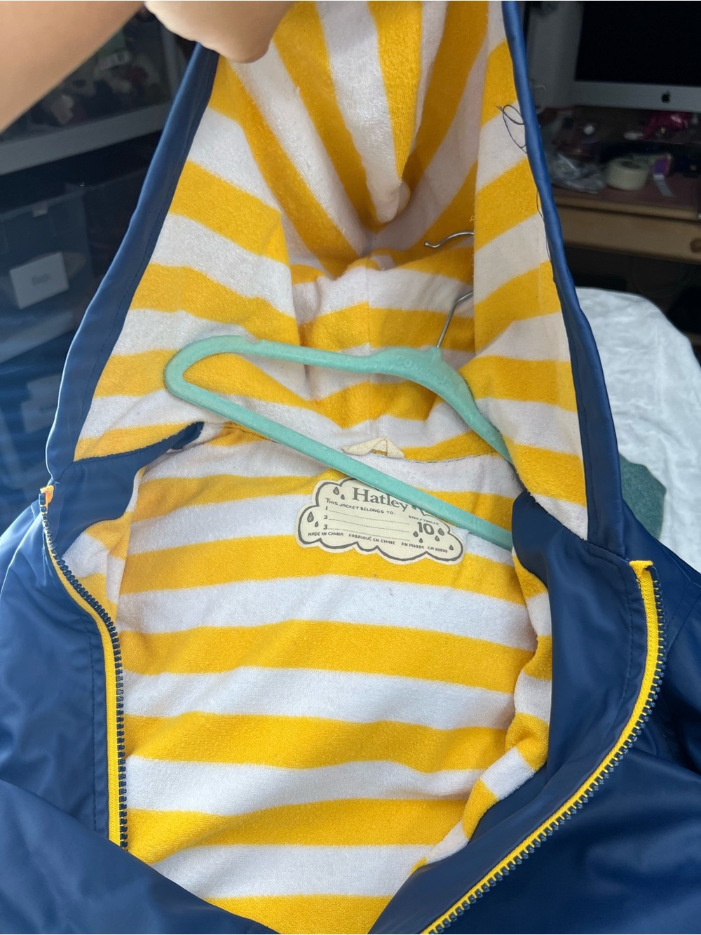Hatley Navy Raincoat with Yellow Zip for Kids - Picture 6 of 6